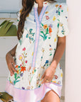 Floral Stripe Patchwork Short Sleeve Dress