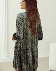 Velvet Long Sleeve V-Neck Side Pocket Dress