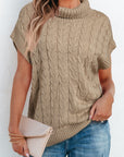 Cable Knit Turtleneck Batwing Short Sleeve Sweater
