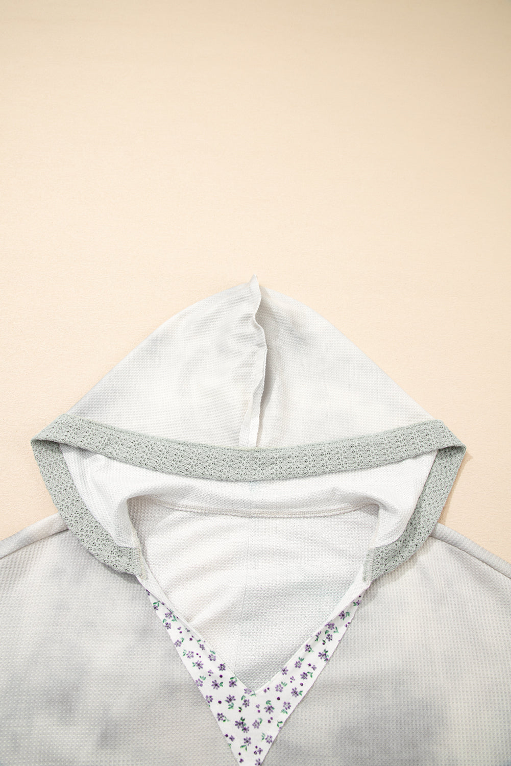 Floral Patchwork Waffle Textured V-Neck Hooded Top