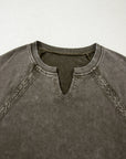 Lace Patchwork Mineral Wash Notched Neck Sweatshirt
