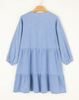 Denim Chambray Puff Sleeve Mini Dress