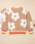 Flower Colorblock Contrast Stripe Baggy Sweater