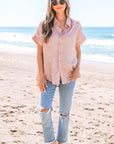 Kiana Metallic Buttoned Loose Fit Short Sleeve Shirt