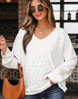 Corded Knit Patchwork Embroidered V-Neck Blouse