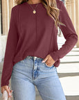 Solid Reverse Seam Crew Neck Long Sleeve Top