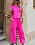 Colorblock Cap Sleeve Tee and Pants Set