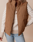 Corduroy Stand Neck Zipped Puffer Vest