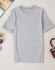 Alma Ribbed Splicing Sleeve Round Neck Top