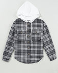 Plaid Pocketed Button-Up Hooded Shacket