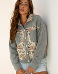 Floral Patchwork Ribbed Corduroy Shirt Jacket