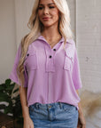 Kyla Flap Pocket Collared Buttoned Short Sleeve Blouse