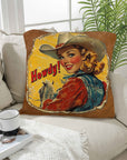 Vintage Cowgirl Howdy Throw Pillow 18 x 18 Made in America