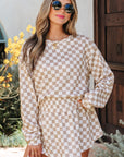 Emily Checkered Long Sleeve High Waist Skort 2pcs Set