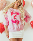 Valentine Hugs & Kisses Tinsel Embroidered Sweatshirt