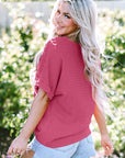 Siena Textured Rolled Sleeve V Neck Tee