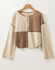 Colorblock Waffle Knit Long Sleeve Top