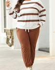 Stripe Drop Shoulder Top and Jogger Pants Set