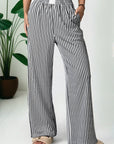 Stripe Pocketed Elastic High Waist Pants