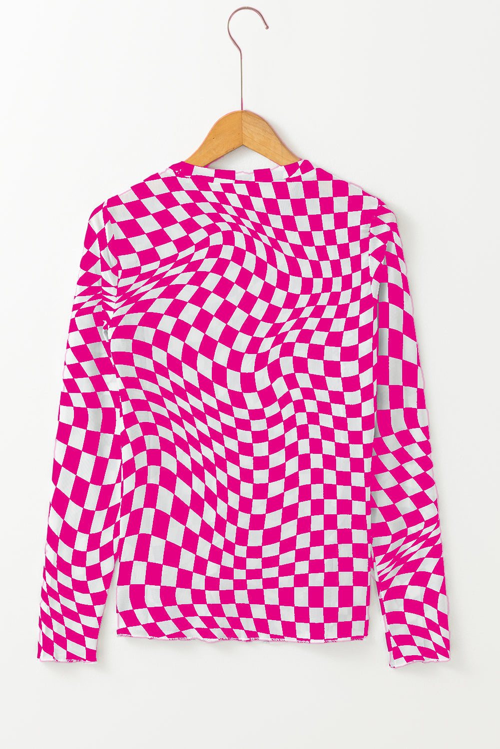 Checkered Pattern Mesh Long Sleeve Top