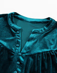 Velvet Lantern Sleeve Beaded V-Neck Blouse
