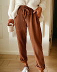 Solid Corduroy Drawstring Elastic Waist Pants