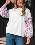 Floral Patchwork Ruffle Balloon Sleeve Blouse