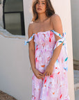 Floral Knotted Shoulder Smocked Maxi Dress