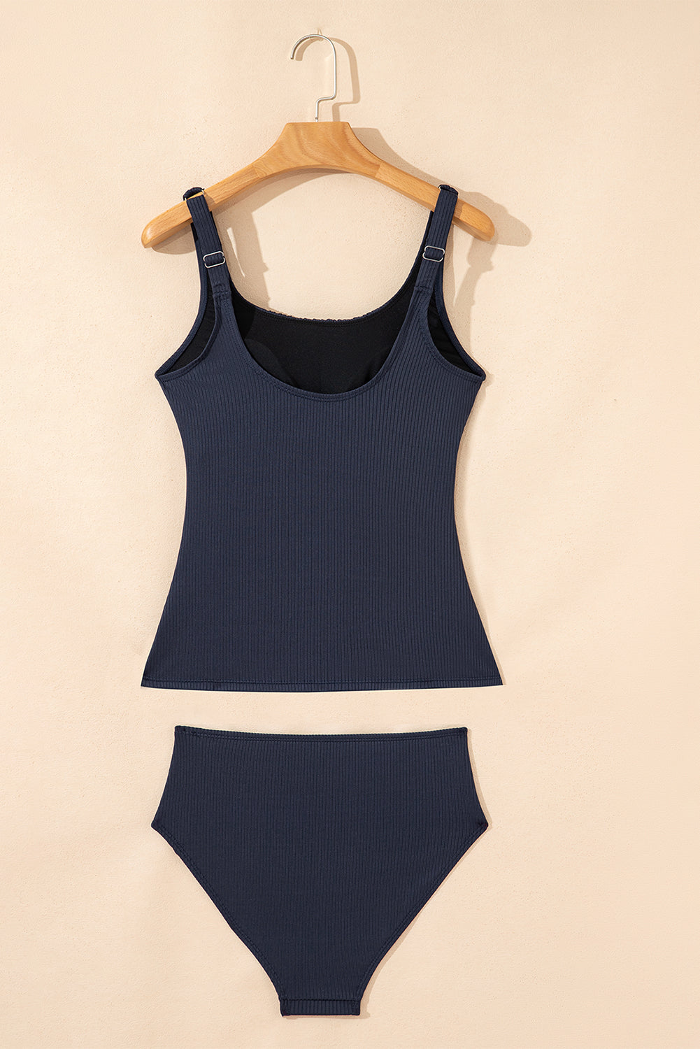 Ribbed Scoop Neck Ruched Tankini