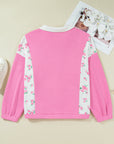Plus Size Floral Patchwork Elastic Cuff Top