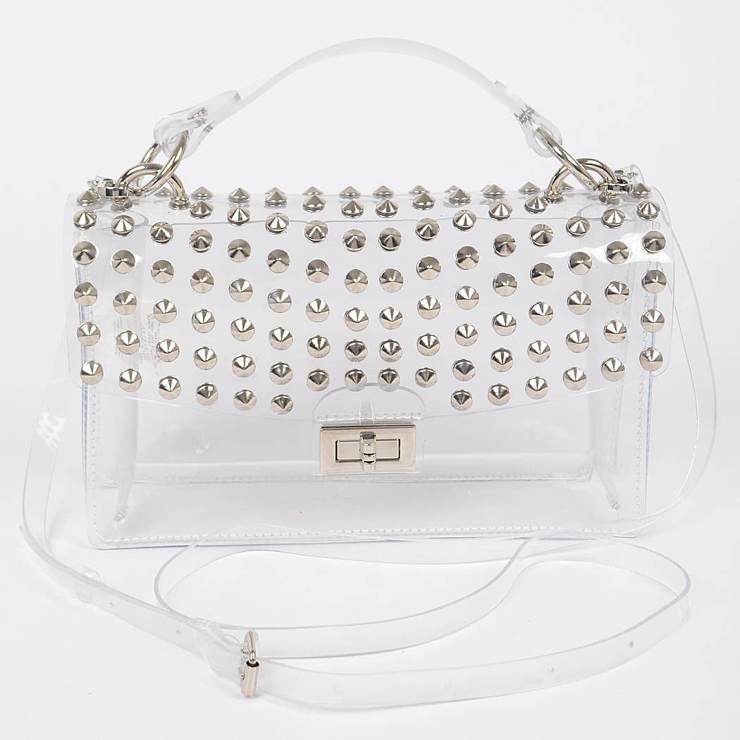 Studded Transparent Top Handle Bag