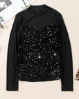 Velvet Sequin Sheer Mesh Long Sleeve Blouse