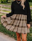Plaid Patchwork High Waist Sweatshirt Mini Dress