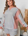 Plus Size Colorblock Pullover and Shorts Set