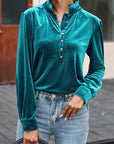Velvet Frilled Neck Buttoned Top