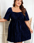Plus Size Ruched Velvet Puff Sleeve Mini Dress