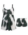 Black White Cow Hide Print Swim Dress & Shorts Set