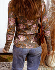 Floral Waffle Textured Long Sleeve Top