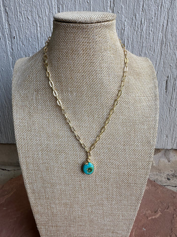 “The Golden Collection” THE SONORAN Handmade Natural Sonoran Mountain Turquoise 14k Gold Plated Necklace CIRCLE