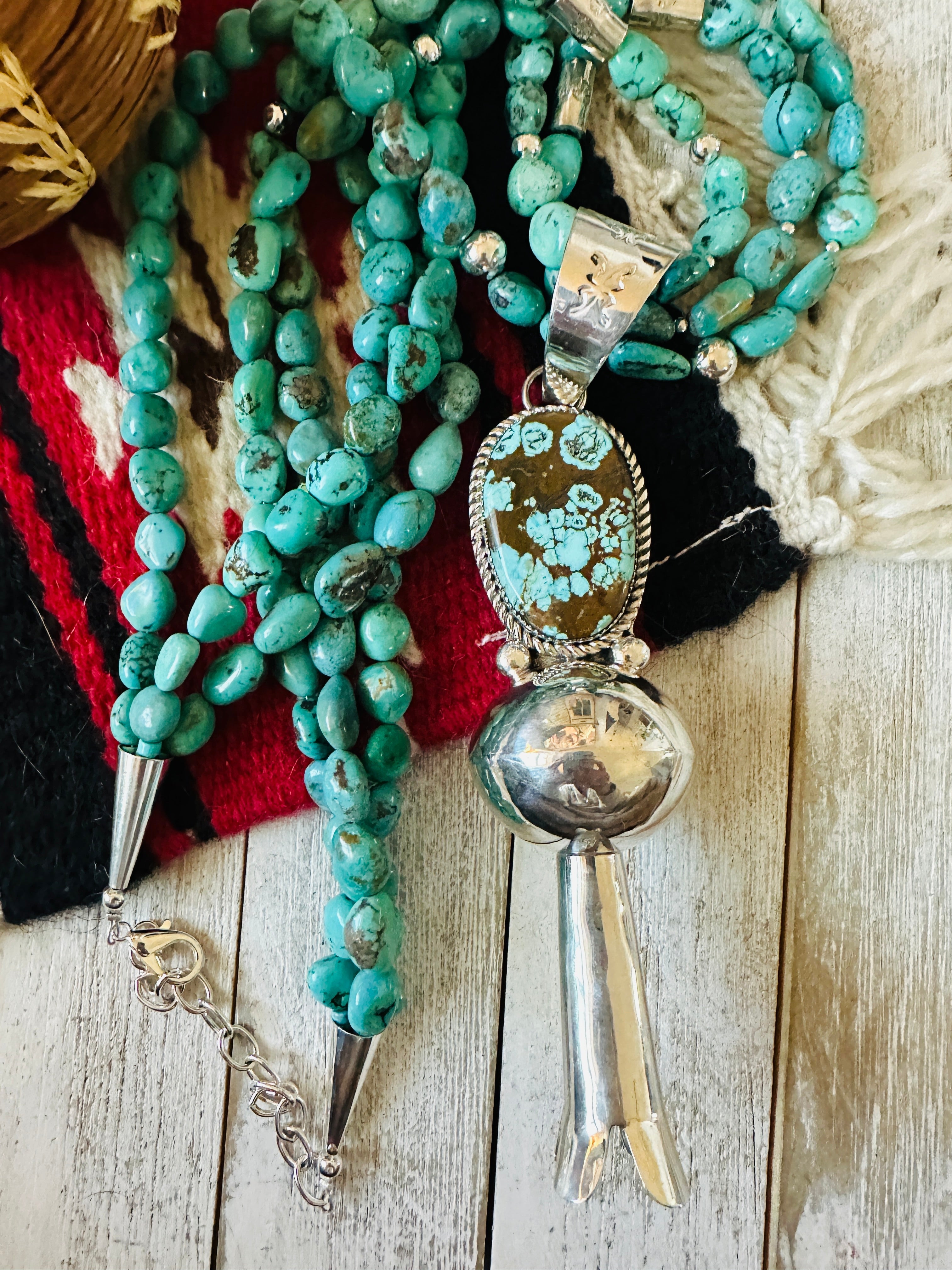 Vintage Navajo Turquoise & Silver Necklace | Old Pawn Blossom Jewelry