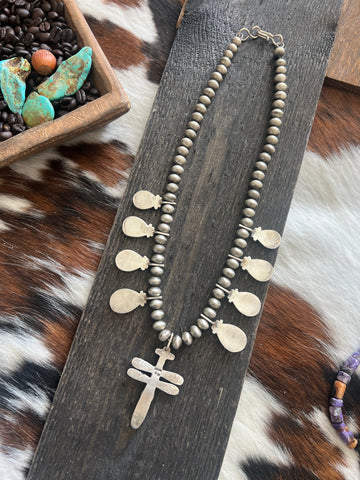 Navajo Sterling Silver And Orange Spiny Oyster Shell Dragonfly Bead Necklace by Selena Warner