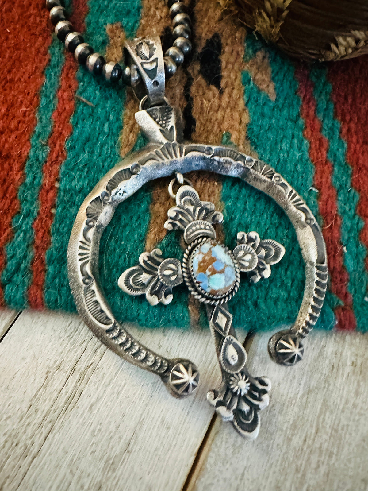 Navajo Sterling Silver & Golden Hills Turquoise Naja Pendant by Kevin Billah