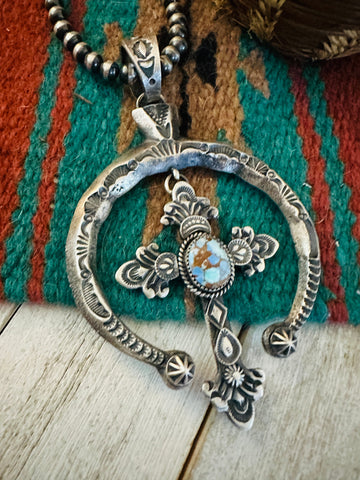 Navajo Sterling Silver Golden Hills Turquoise Naja Pendant-Kevin Billah