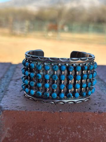 Estate Collection Old Pawn Navajo Sterling Silver & Turquoise Snake Eye Cuff Bracelet