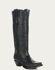 A4047 - WOMEN'S BLACK EAGLE EMBROIDERY VINTAGE BLACK GOAT TALL TOP SNIP TOE COWBOY BOOT