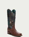 A4059 - WOMEN'S TURQUOISE EMBROIDERY, STUDED WITH WOVEN DETAIL BROWN OSTRICH SQUARE TOE RODEO BOOT