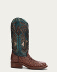 A4059 - WOMEN'S TURQUOISE EMBROIDERY, STUDED WITH WOVEN DETAIL BROWN OSTRICH SQUARE TOE RODEO BOOT