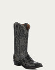 A4116 - MEN'S BLACK ALLIGATOR INLAY AND EMBROIDERY SNIP TOE COWBOY BOOT