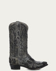 A4116 - MEN'S BLACK ALLIGATOR INLAY AND EMBROIDERY SNIP TOE COWBOY BOOT