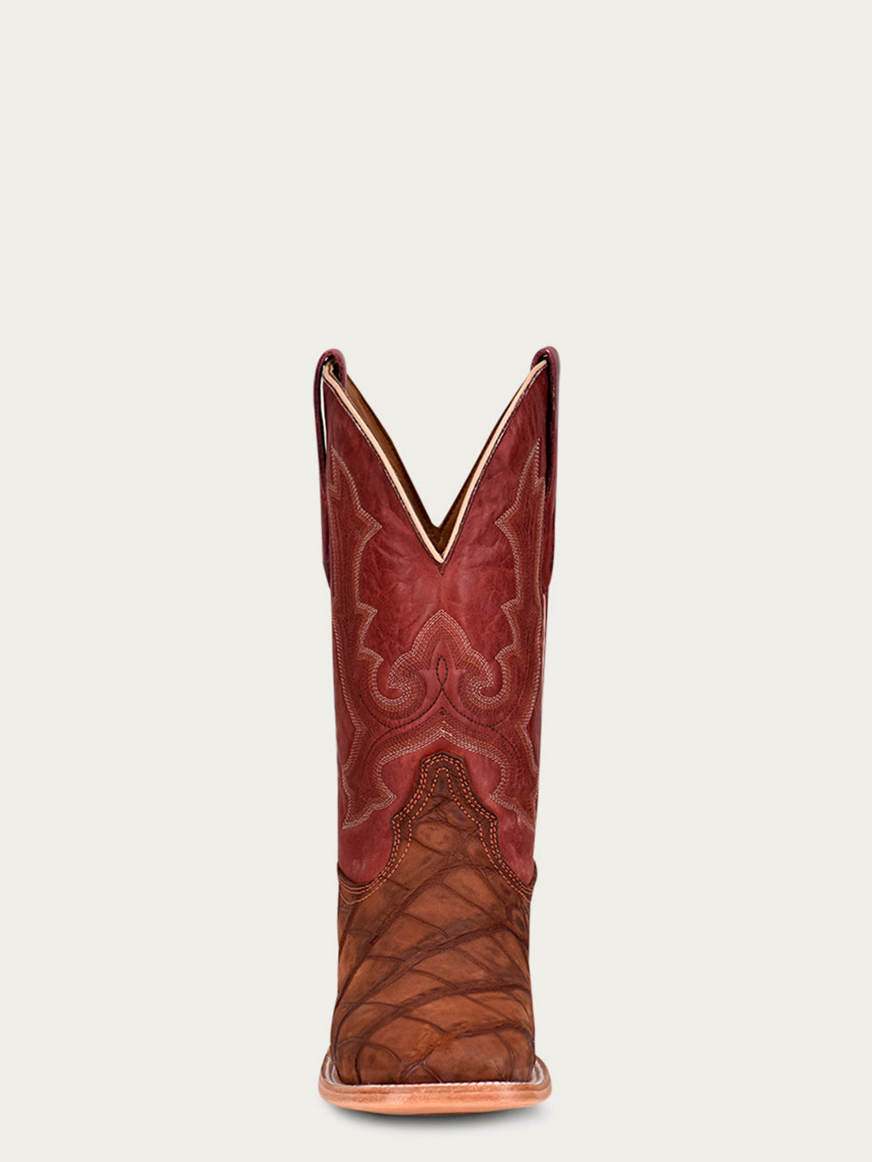 A4222 - MEN&#39;S EMBROIDERY COGNAC ALLIGATOR VAMP AND COUNTER RED WIDE SQUARE-TOE COWBOY BOOT